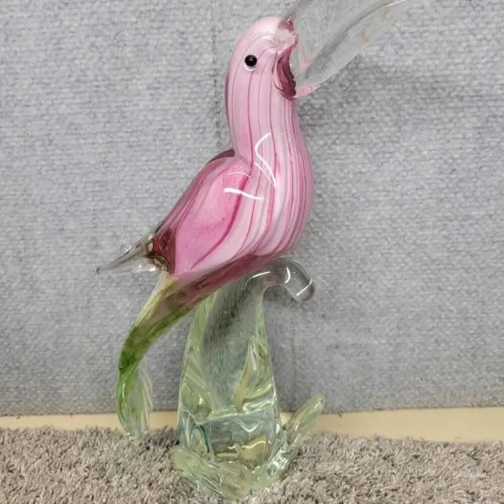 Cristalleria Ann Primrose Murano Collection Glass Murano Style Pink Toucan Bird